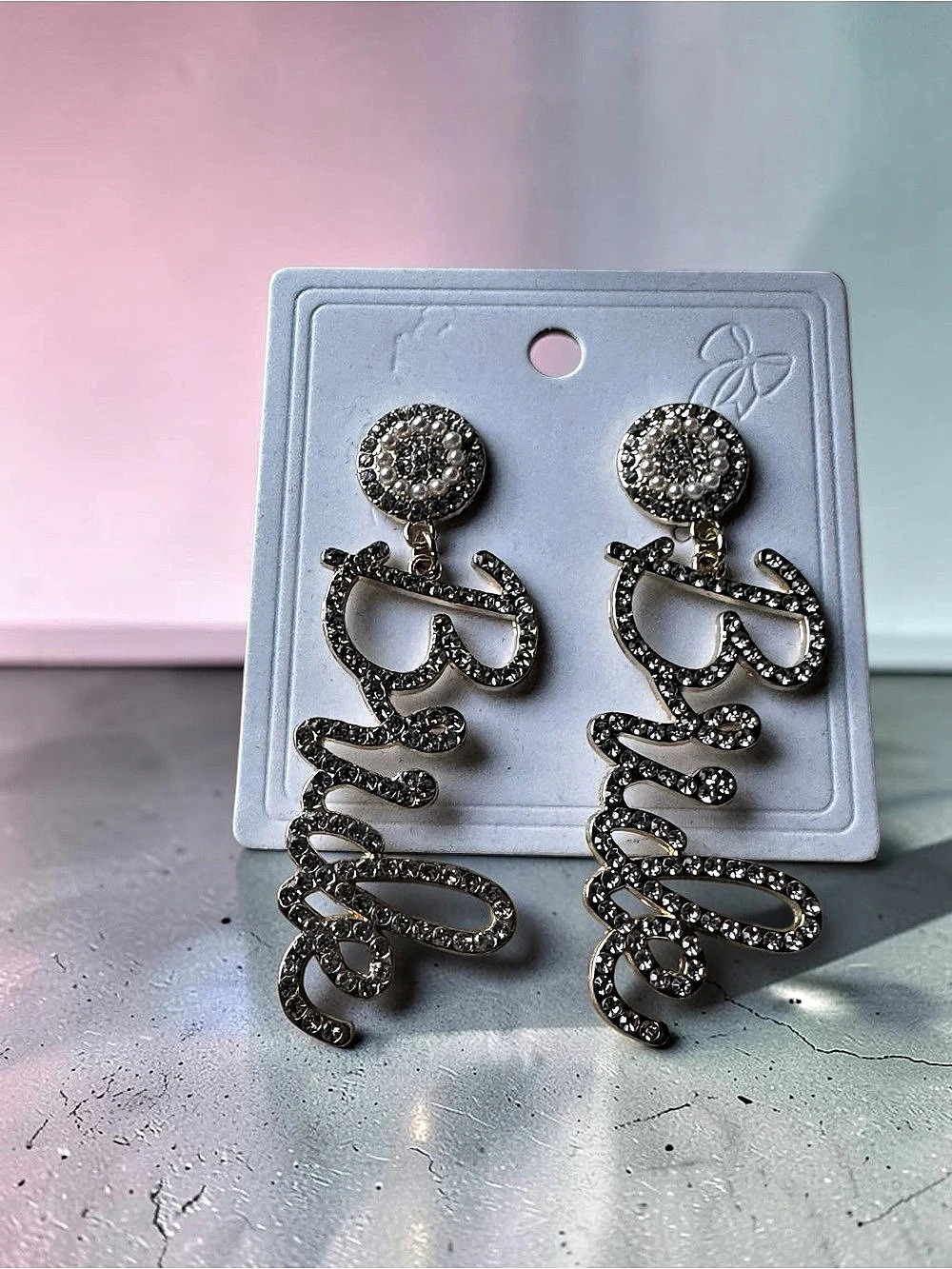 Bride Rhinestone Statement Drop Earrings in Silver NEW